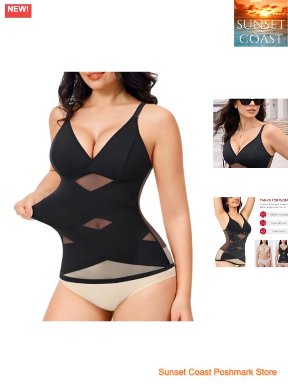 Nebility Compression Tank Tummy Control Shapewear V Neck Cami